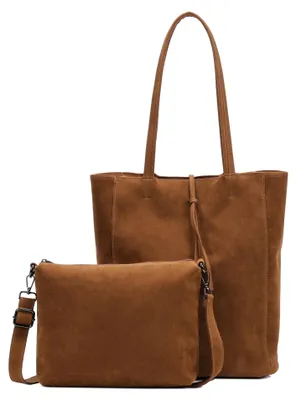 Produktbild von irisaa 2-in-1 Damen Taschen Set, Großer Shopper Schultertasche mit Reißverschluss und Umhängetasche mit Verstellbarem Gurt, Wildleder-Optik