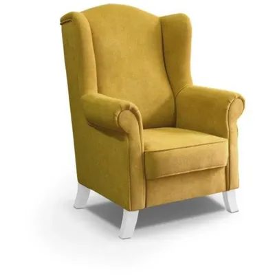 Produktbild von Ohrensessel LEONARDO Relax Sessel für Wohnzimmer, Polstersessel, Velours Gelb, Holzbeine Weiß