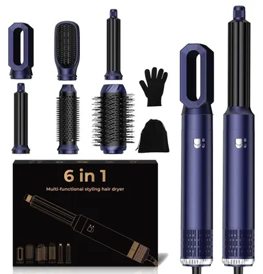 Produktbild von 6 in 1 Hairstyler Pro, Haartrockner & Air Styler mit Lockenstab, Rundbürstenföhn, Haarglätter, Multistyler Geschenkset Blau