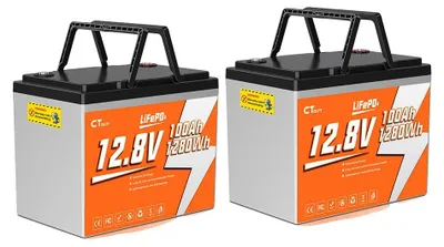 Produktbild von LifePO4-Batterie, 100Ah Kapazität, 1280Wh Energie, 4000+ Zyklen 100A BMS, CT100-12 x2Stück