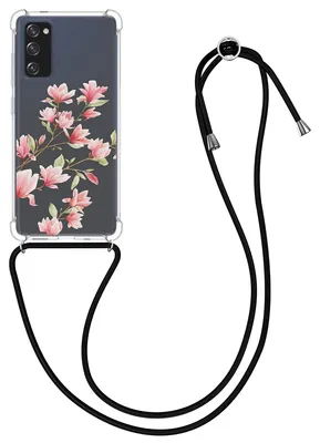 Produktbild von kwmobile Necklace Case kompatibel mit Samsung Galaxy S20 FE Hülle - Silikon Cover mit Handykette - Rosa Weiß Transparent Magnolien