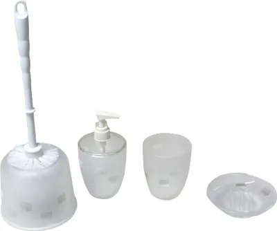 Produktbild von 4tlg Set Bad Accessoires WC Bürste Seifenspender Mundspülbecher Seifenschale Selina Weiß