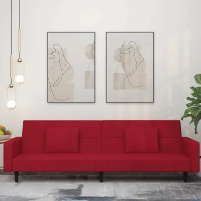 Produktbild von Design Schlafsofa 2-Sitzer mit 2 Kissen Weinrot Samt, Schlafsofas 2024 Neu