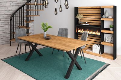 Esstische, 10 gäste, 194x90x75cm, Robust und stabil, Eiche, Industrielles Stil