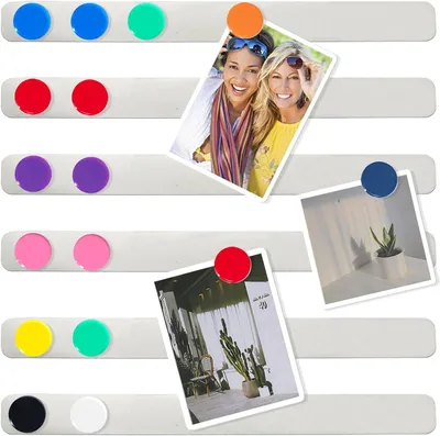 Imagen del producto de Pizarra magnética para pared con 6 tiras de acero inoxidable, de 30,7 x 4,8 cm, incluye 10 imanes de colores, ideal para oficina y cocina