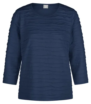 Produktbild von Rabe Damen T-Shirt Dunkelblau Größe 40, 3/4-Ärmel, Rundhals, Wellenstruktur, tailliert