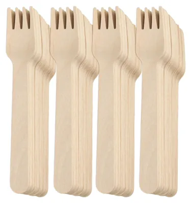 Image de Fourchettes en bois - Fourchettes à gâteau jetables en bois de bouleau - 200 pièces - 14 cm