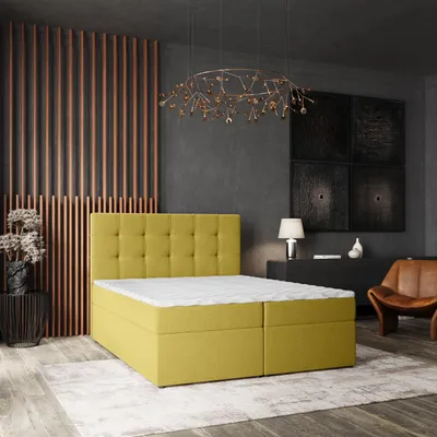 Produktbild von Masseno Boxspringbett PALMA 160x200 cm Komplett-Set mit Bonell Matratze und Topper, Polsterbett mit Bettkästen -Gelb, SORO 40