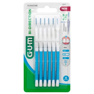 Produktbild von Set 6x Interdentalbürsten, GUM, bi-direktional, für die Tiefenreinigung, Chlorhexidin-behandelt, 0,9mm