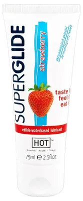 Productafbeelding van HOT Superglide, wateroplosbaar glijmiddel met aardbeiensmaak. 75 ml