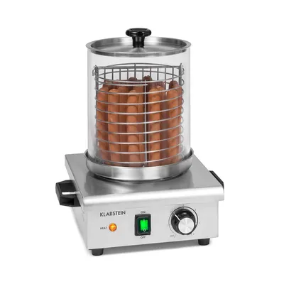 Obrázek produktu pro Klarstein Pro Wurstfabrik 450, profesionální zařízení na přípravu hot dogů, 450 W, regulace teploty 30 - 100 °C, skleněná nádoba: průměr 20 cm, odnímatelná ocelová klec: průměr 17 cm / objem 5 litrů, ocelové pouzdro, ohřívač párků, ohřívač klobás, pro gastronomii, nádržka na vodu: 1,1 litru, stříbrná barva