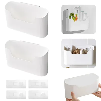 Image de Boîte de rangement pour portes de placards de cuisine, lot de 2 organiseurs autocollants pour portes de placards, boîte de rangement murale, support mural autocollant pour télécommandes (2, blanc, 23,4 x 10,8 x