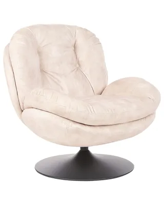 Produktbild von BELIANI Sessel Hellbeige Samt Gesteppt mit Drehfunktion Dicke Polsterung Niedrige Armlehnen Retro Wohnzimmer Schlafzimmer Flur Ausstattung Sitzmöbel