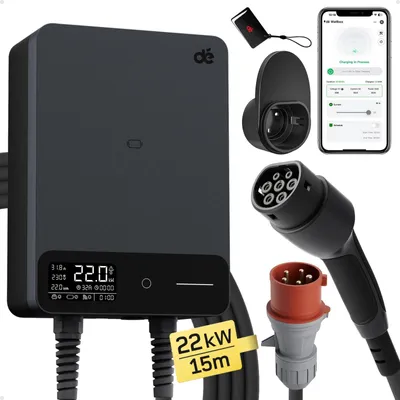 Obrázek produktu pro Přenosná nabíječka pro elektromobily - Mobilní nabíjecí stanice - Nabíječka pro elektromobily - Nabíjecí kabel typu 2 - 22 kW, kabel o délce 15 metrů
