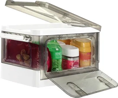 Immagine prodotto di Scatole organizer impilabili da 14 litri, trasparenti, grigie, bianche, con rotelle