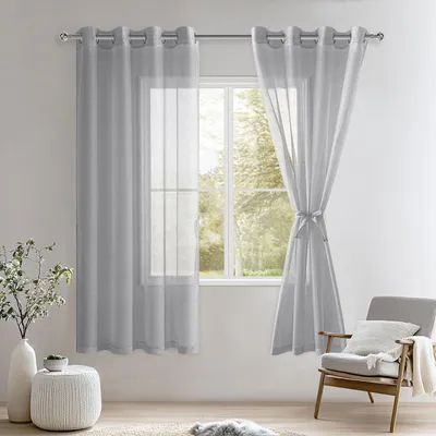 Obrázok produktu pre Polopriehľadné závesy s okami – 2 kusy, sivé, 145 x 140 cm