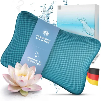 Produktbild von Premium Badewannenkissen blau | Badekissen für Badewanne schnelltrocknend & extra große Saugnäpfe für festen Halt | Badewannenkissen Nacken waschbar
