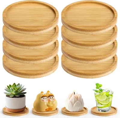 Productafbeelding van Kaarsonderzetters van hout - Set van 8 - 9,5 cm - Ronde onderzetters - Natuurlijke kaarsenonderzetters - Kaarsenonderzetters van hout voor dranken