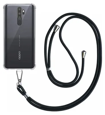 Immagine prodotto di Custodia per telefono adatta a Oppo A5 (2020) / A9 (2020) / A11 trasparente antiurto con cavo telefonico universale staccabile - Custodia Backcover in silicone antiurto con cordino - Smartphonics