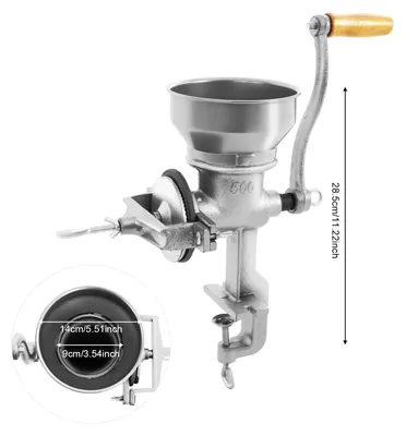Produktbild von Handkurbel Mühle - Getreide- und Kaffeemühle - Einstellbarer Mahlgrad grob bis fein - C-Typ Tischklemme - Langer Hebel kraftsparend - ca. 500 g Kapazität - Silber