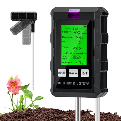Produktbild von 6-in-1 Bodenmessgerät, Feuchtigkeit, pH-Wert, Temperatur & Fruchtbarkeit, Digital, Präzise, für Garten & Pflanzenpflege