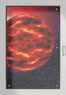 Produktbild von Wallario Lichtschutzbild, Dekorativer Sichtschutz Sonnenschutz 60 x 93 cm mit Motiv: Abstrakter Planet im Weltall in glühendem rot - Verdunklung ohne Bohren
