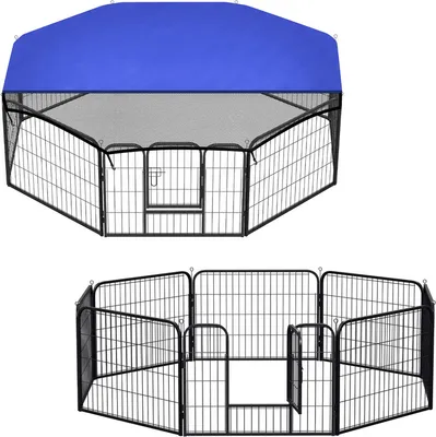 Immagine prodotto di TolleTour recinto per cuccioli con tetto box per animali gabbia per cani, recinto per animali liberi con porta, 8 pezzi 60x80, resiste a ciò che funziona con i piccoli animali