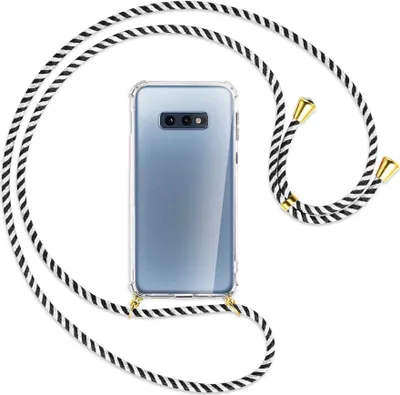 Produktbild von Handykette Backcover-Schutzhülle mit Band (Metall goldfarben) für Samsung Galaxy S10e - schwarz/weiß gestreift