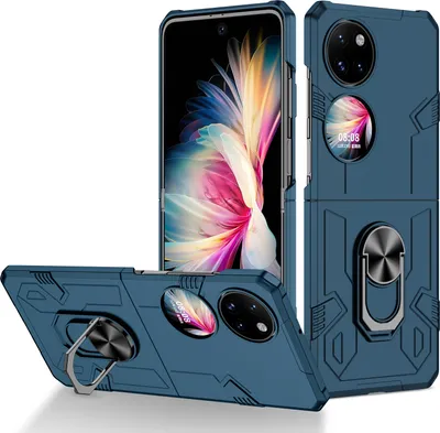 Obrázek produktu pro Huawei P50 Pocket Pouzdro, robustní tvrdý PC, nárazuvzdorné Pouzdro s držákem prstenu a stojánkem pro Huawei P50 Pocket Tmavě modrá