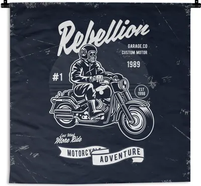 Produktbild von MuchoWow® Wandteppich Wandbehang Motorrad - Mann - Retro - Zitat 150x150 cm Tapisserie Dekoration Wandtuch - Wohnaccessoires - Modernes