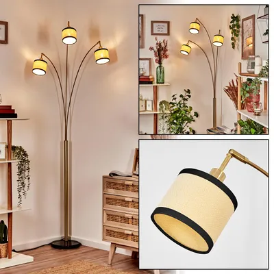 Produktbild von Tamarispa Stehlampe Metall/Papiergeflecht/Stoff in Schwarz/Messing/Natur/Schwarz