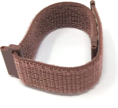 A close-up shot of a brown fabric watch band.