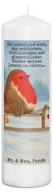 Produktbild von Mr. & Mrs. Panda Kerze Rotkehlchen Schlitten Design 29 x 8 cm XL - Weiß - Geschenk, Erinnerungslicht, Wachskerze, Erinnerungskerze, Winter, Blockkerze, Weihnachten, Vogel