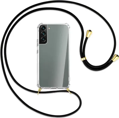 Produktbild von Handykette Backcover-Schutzhülle mit Band (Metall goldfarben) für Samsung Galaxy S22 Plus 5G (S906) - schwarz