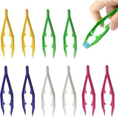 Produktbild von 25 Stück Bügelperlen Pinzette, Mehrfarbig Pinzetten Set, Kunststoff Pinzette mit Gezahnter Spitze, 10 cm Multifunktional Pinzette Spitz für Basteln Zuhause Schule DIY Puzzle Zubehör Perlen