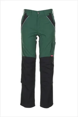 A pair of green and black work pants.