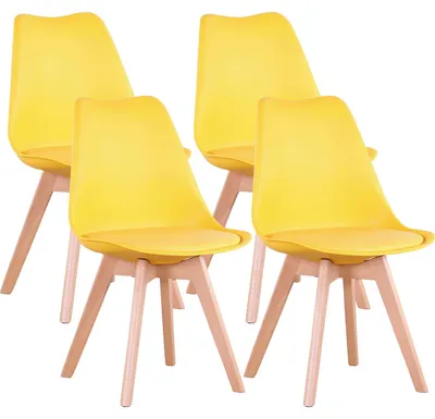 Obrázek produktu pro Jídelní židle, sada 4 kusů - kuchyňská židle - sedák z plastu - nohy z masivního buku - minimalistický design - vhodné do kuchyně, jídelny, kanceláře, restaurace - žlutá barva
