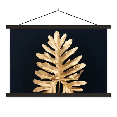 Produktbild von MuchoWow® Textilposter Blätter - Herbst - Gold - Schwarz - Natur - Luxus 60x40 cm mit schwarzem Rahmen - Hölzernes