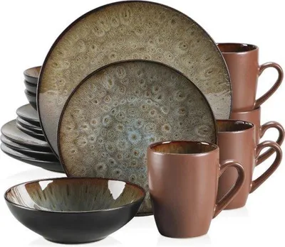 Zdjęcie produktu dla Famanu Serviesset – Elegancki, vintage styl – Brązowy – 16 elementów, zestaw na 4 osoby