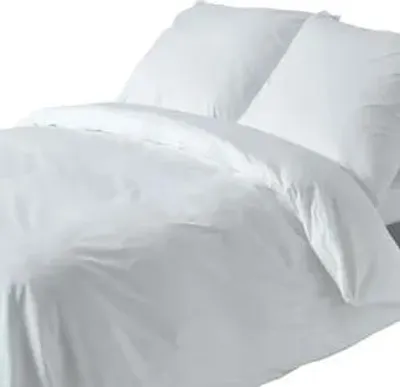 A white duvet cover and two white pillowcases on a bed.