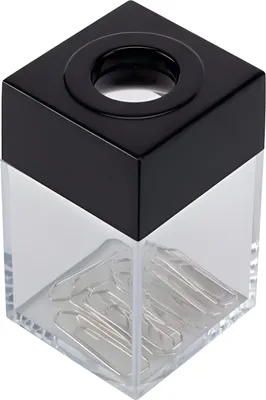Obrázek produktu pro Q-Connect® KF02132 Zásobník na kancelářské sponky, čtvercový - černý/průhledný, 42 x 70 x 42 mm