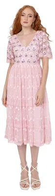 Produktbild von Maya Deluxe Women's Ladies Midi Dress Short Angel Sleeves V-Neck A-line Sequin E
