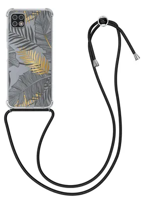 Produktbild von kwmobile Necklace Case kompatibel mit Samsung Galaxy A22 5G Hülle - Silikon Cover mit Handykette - Gold Grau Transparent Dschungel