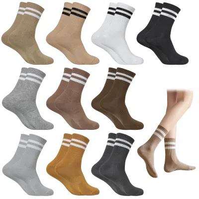 Imagen del producto de 10 pares de calcetines de algodón a rayas para mujer, ideales para uso casual y deportivo