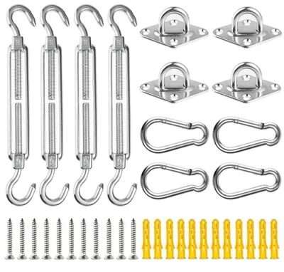 Imagen del producto de TRANKIELO® - Kit de fijación de 28 piezas para toldos solares – Acero inoxidable de alta calidad – Duradero y fácil de instalar