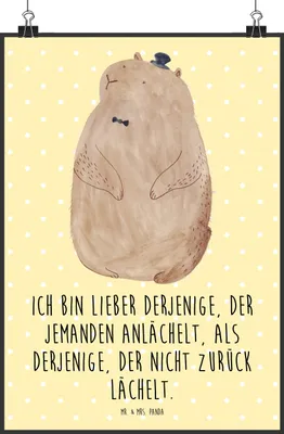 Produktbild von Mr. & Mrs. Panda Bild Murmeltier DIN A2 - Gelb Pastell - Geschenk, Anstand, Fröhlichkeit, Plakat, Knigge, Lustige Sprüche, Wanddeko, Respekt, Freundlichkeit, drucke