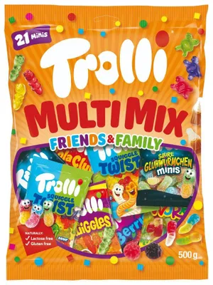 Produktbild von Trolli Multi Mix, Weiche Süßigkeiten, 500 g, Mehrfarbig, 336 kcal, 77 g, 0,1 g