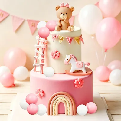 Productafbeelding van Beer taartdecoratie baby shower taart - Roze - Topper beren