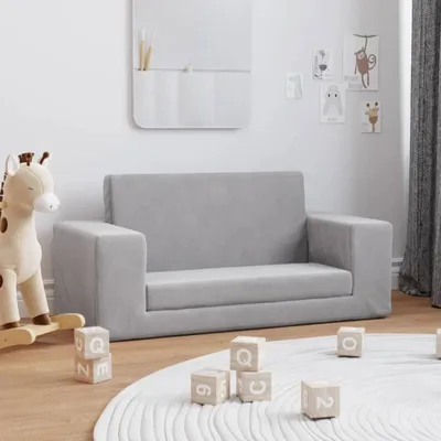 Obrázok produktu pre vidaXL Detská rozkladacia pohovka 2-miestna svetlosivá Mäkký plyš