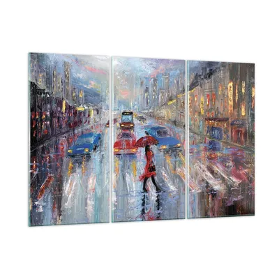 Produktbild von Bilder auf glas - 3 Teile - Acryl Stadt Regen - 105x70cm - Glasbilder - Wandbilder - Bilder - zum Aufhängen bereit - Wanddekoration aus Glas - Glas Bilder - Wandbild auf Glas - GCE105x70-4251